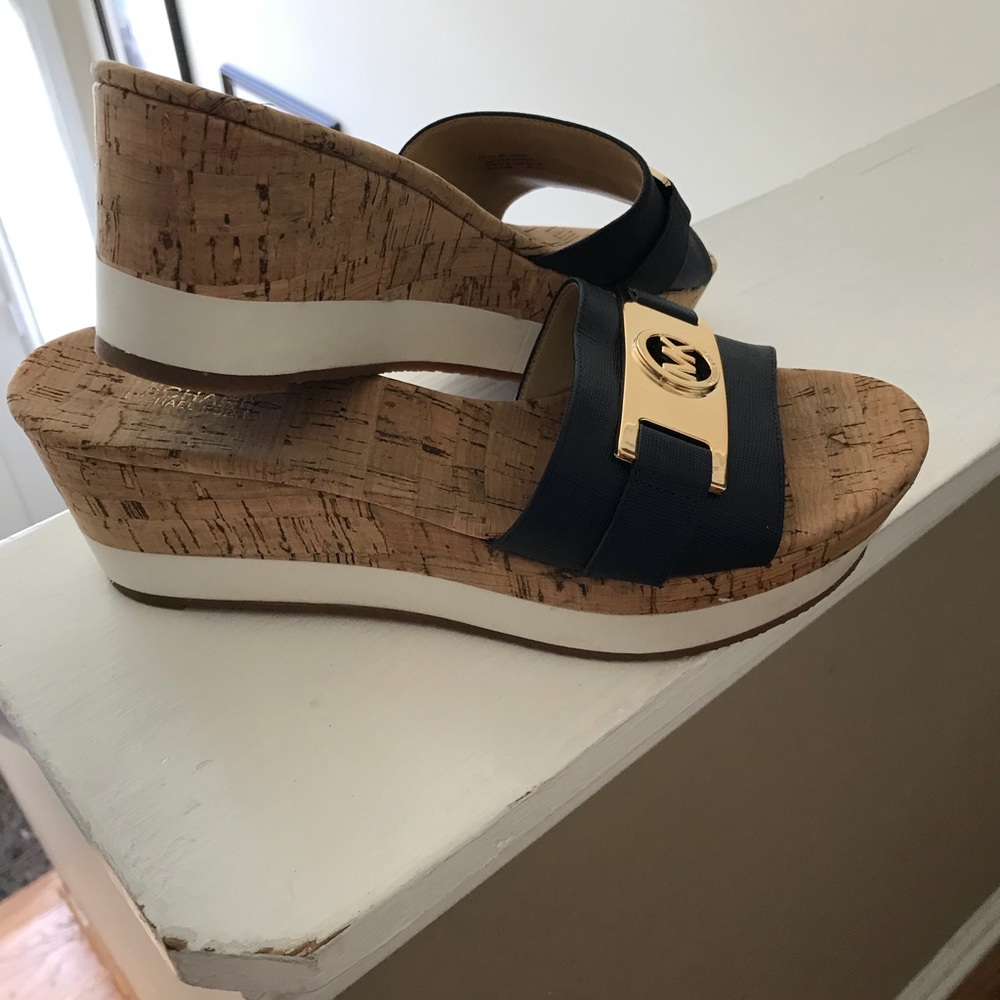 Michael Kors Navy Blue Warren Wedge Sandals sz 8.5 - Picture 2 of 8